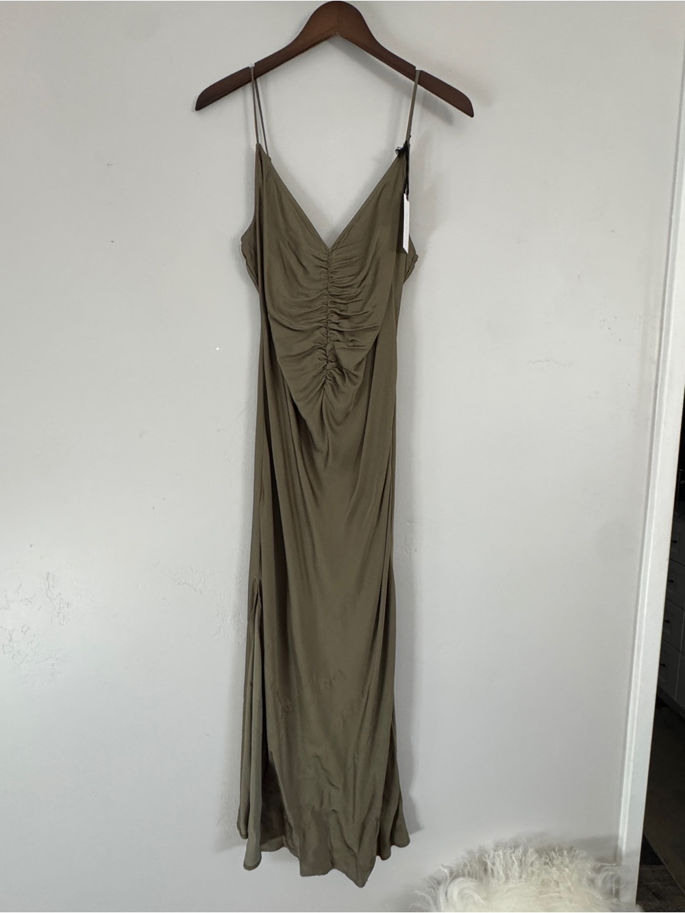 ASTR Olive Green Ruched Slip Dress